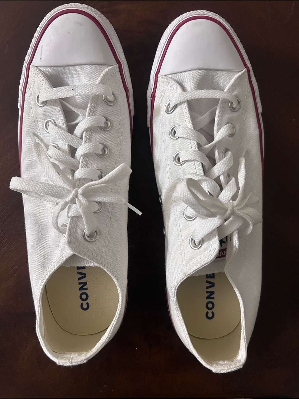 Converse White Low-Top Sneakers with Red Accent